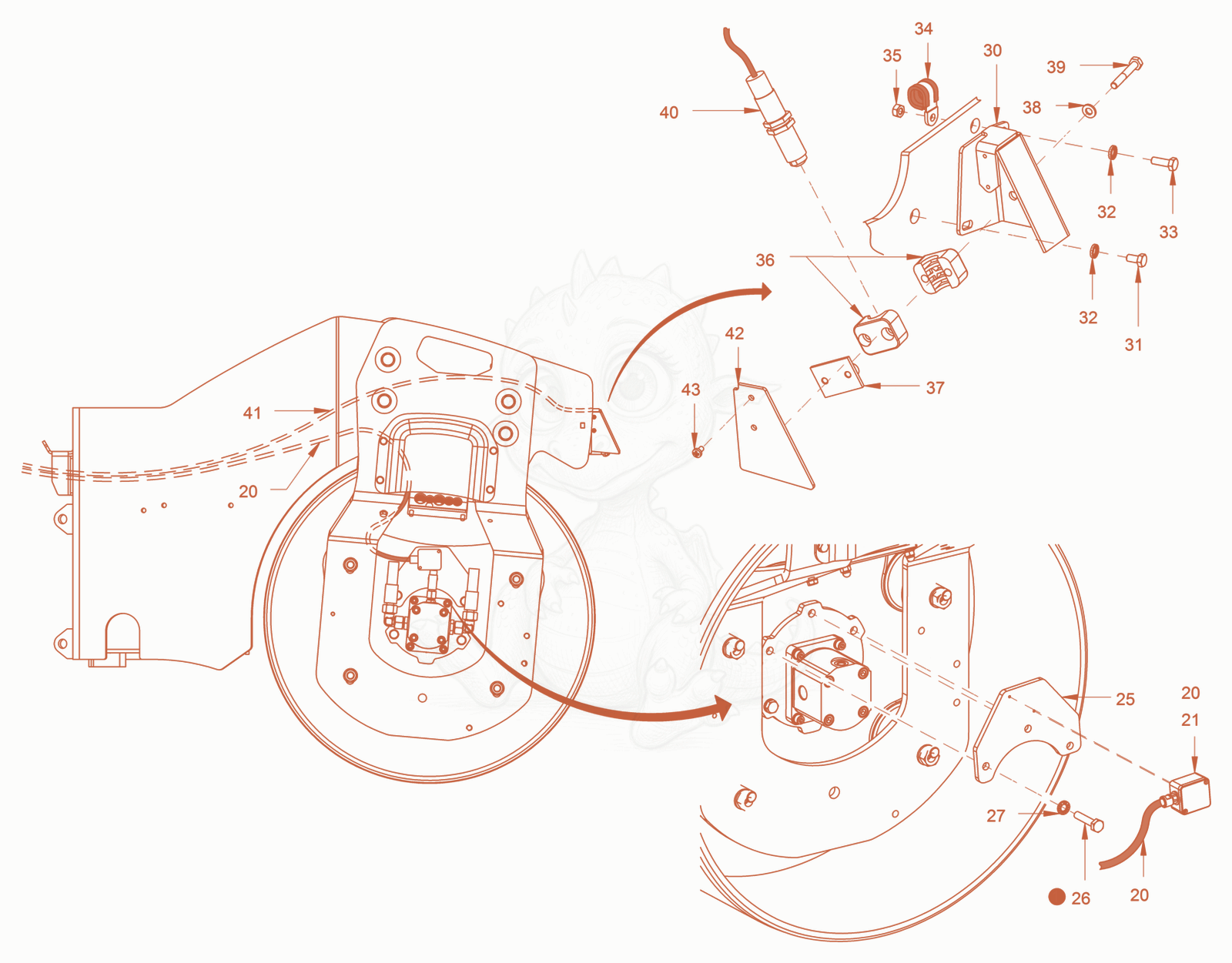 Exploded parts diagram of the compactometer, hcm of a Wacker Neuson RD24-100O, with numbered balloons