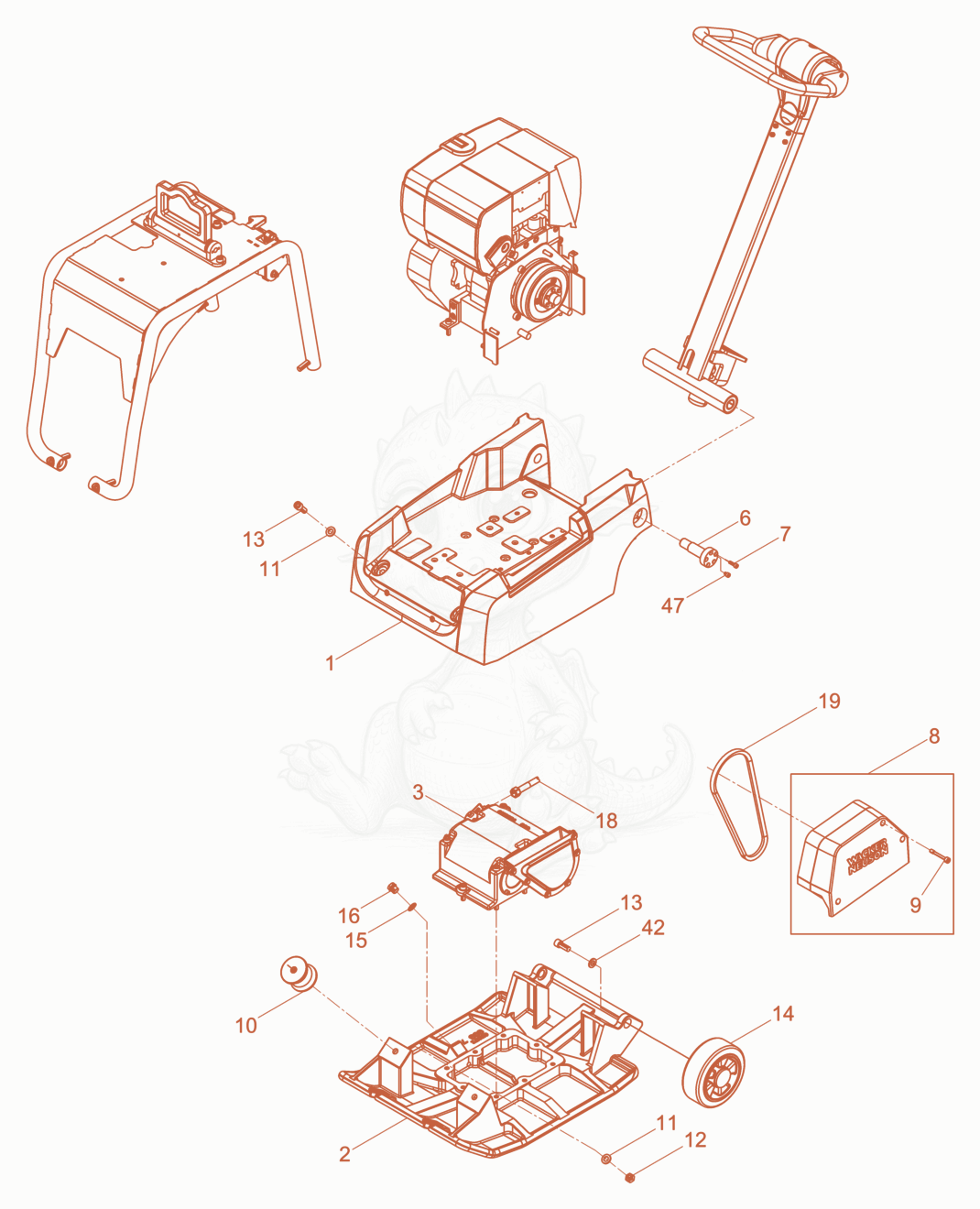 Exploded parts diagram of the Vibration Plate of a Wacker Neuson DPU3050H, with numbered balloons