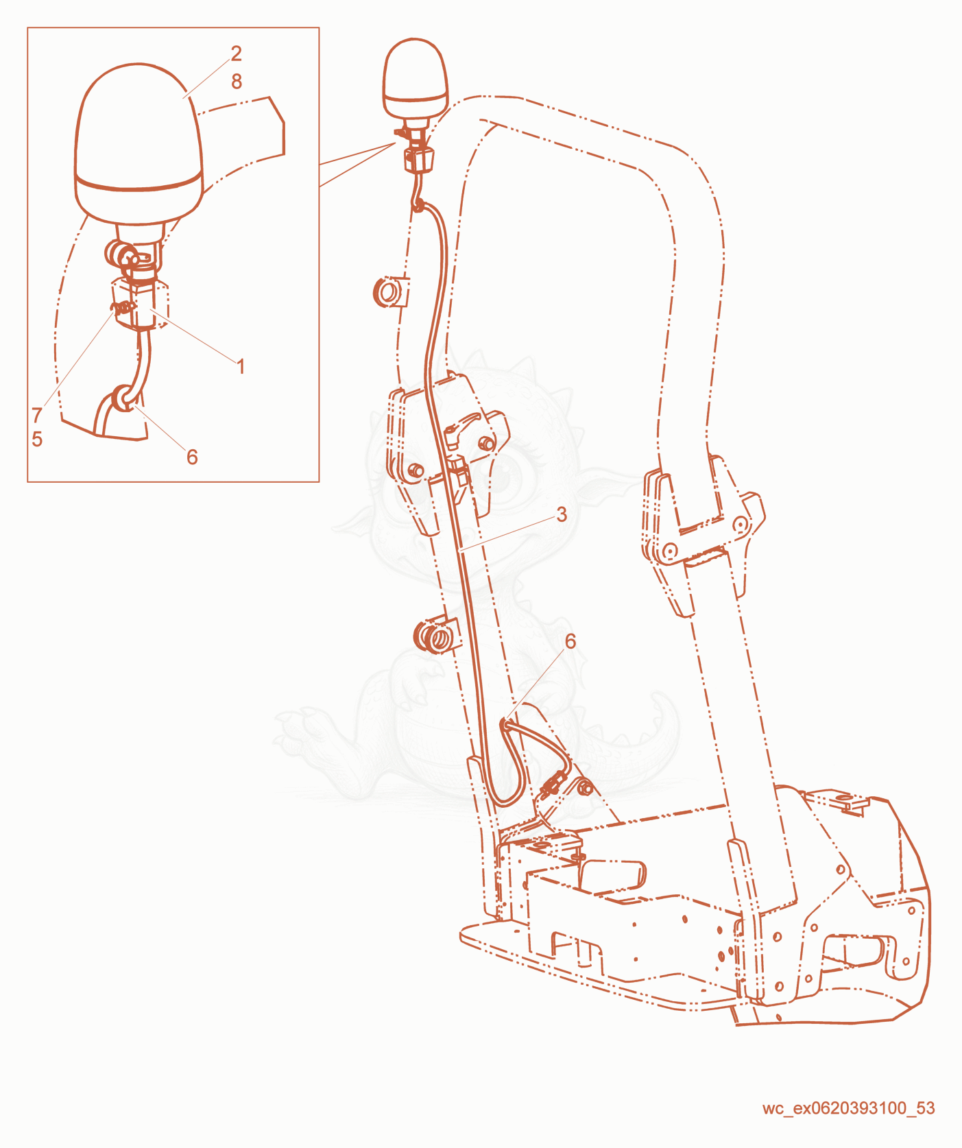 Exploded parts diagram of the Warning Light of a Wacker Neuson RD27-120, with numbered balloons