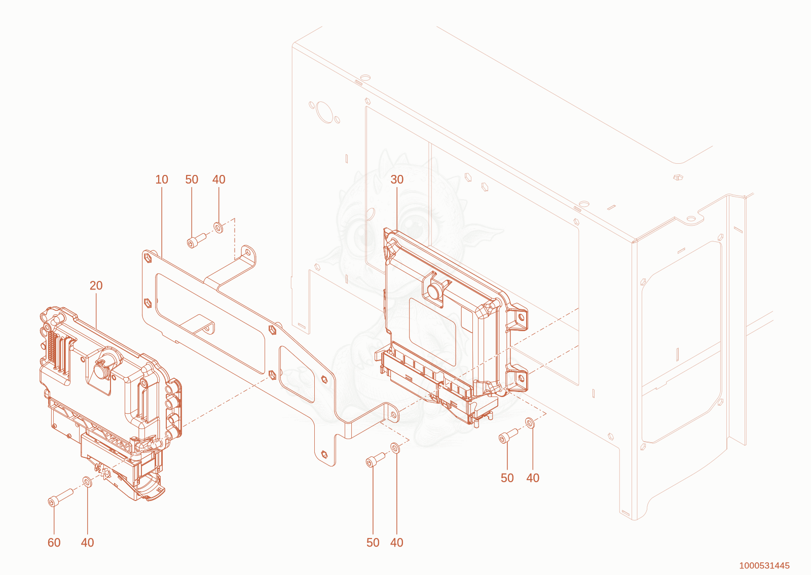 Exploded parts diagram of the control unit of a Wacker Neuson TH412(T01-01), with numbered balloons