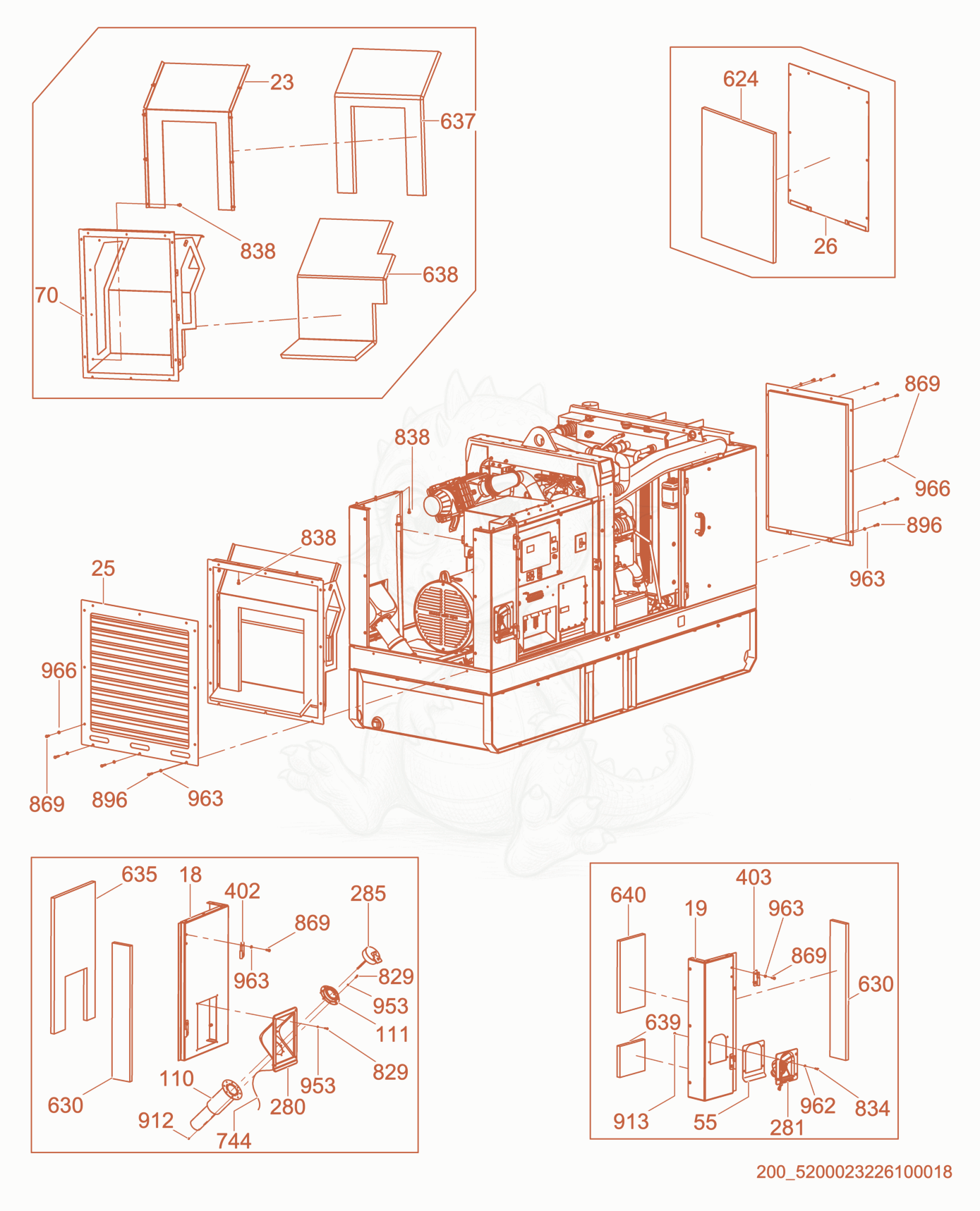 Exploded parts diagram of the Sheet Metal Assembly of a Wacker Neuson G70, with numbered balloons