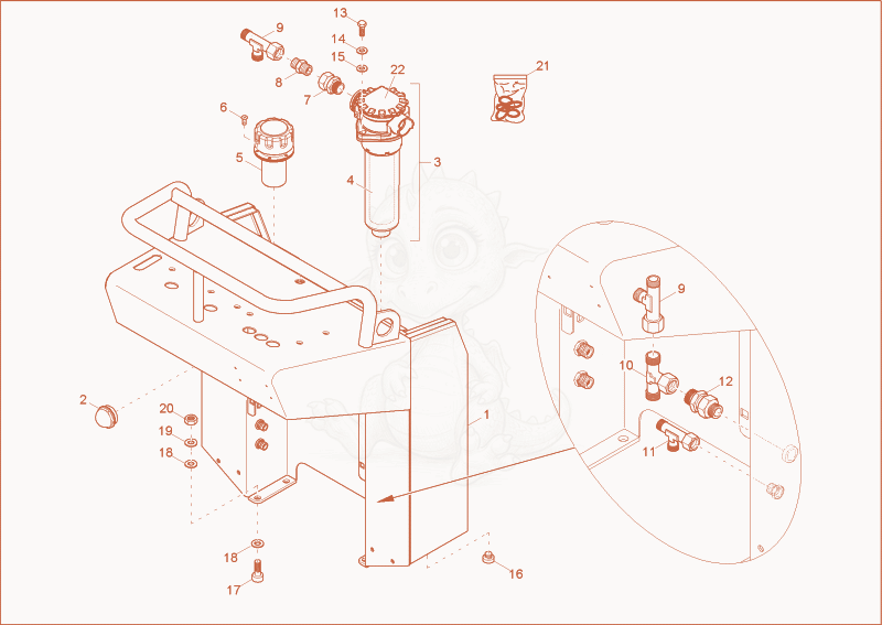 Exploded parts diagram of the hydraulic tank of a Wacker Neuson TD09, with numbered balloons
