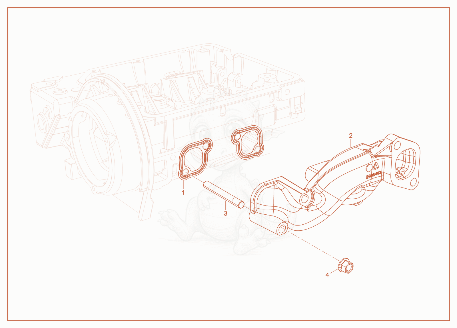 Exploded parts diagram of the Exhaust Gas Manifold of a Wacker Neuson LTT4, with numbered balloons