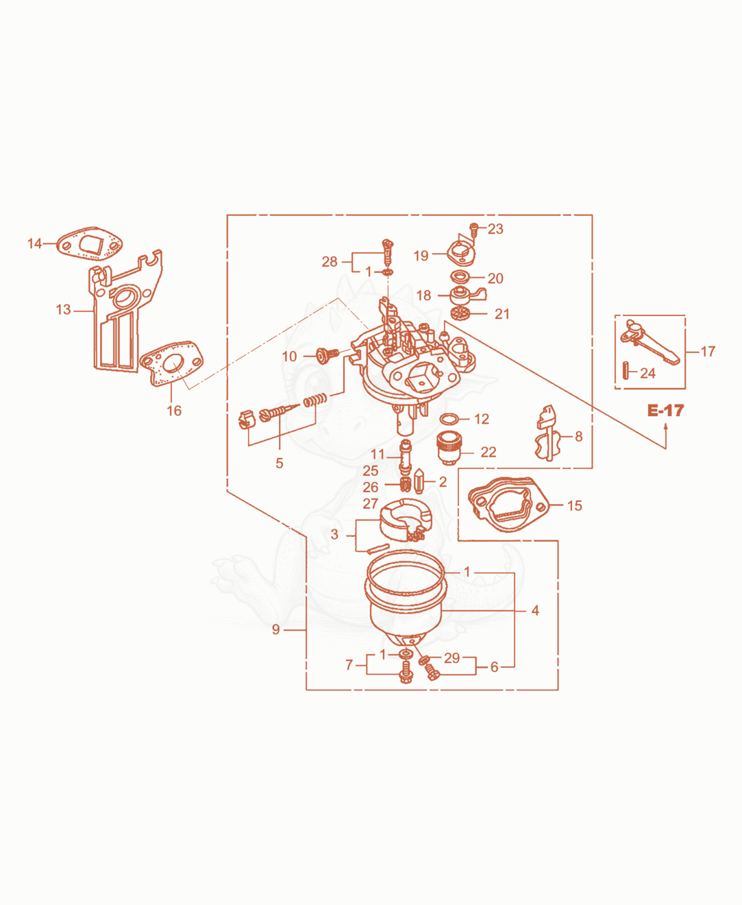 Despiece del Carburetor cpl. de una máquina Wacker Neuson VPH70, con globos numerados