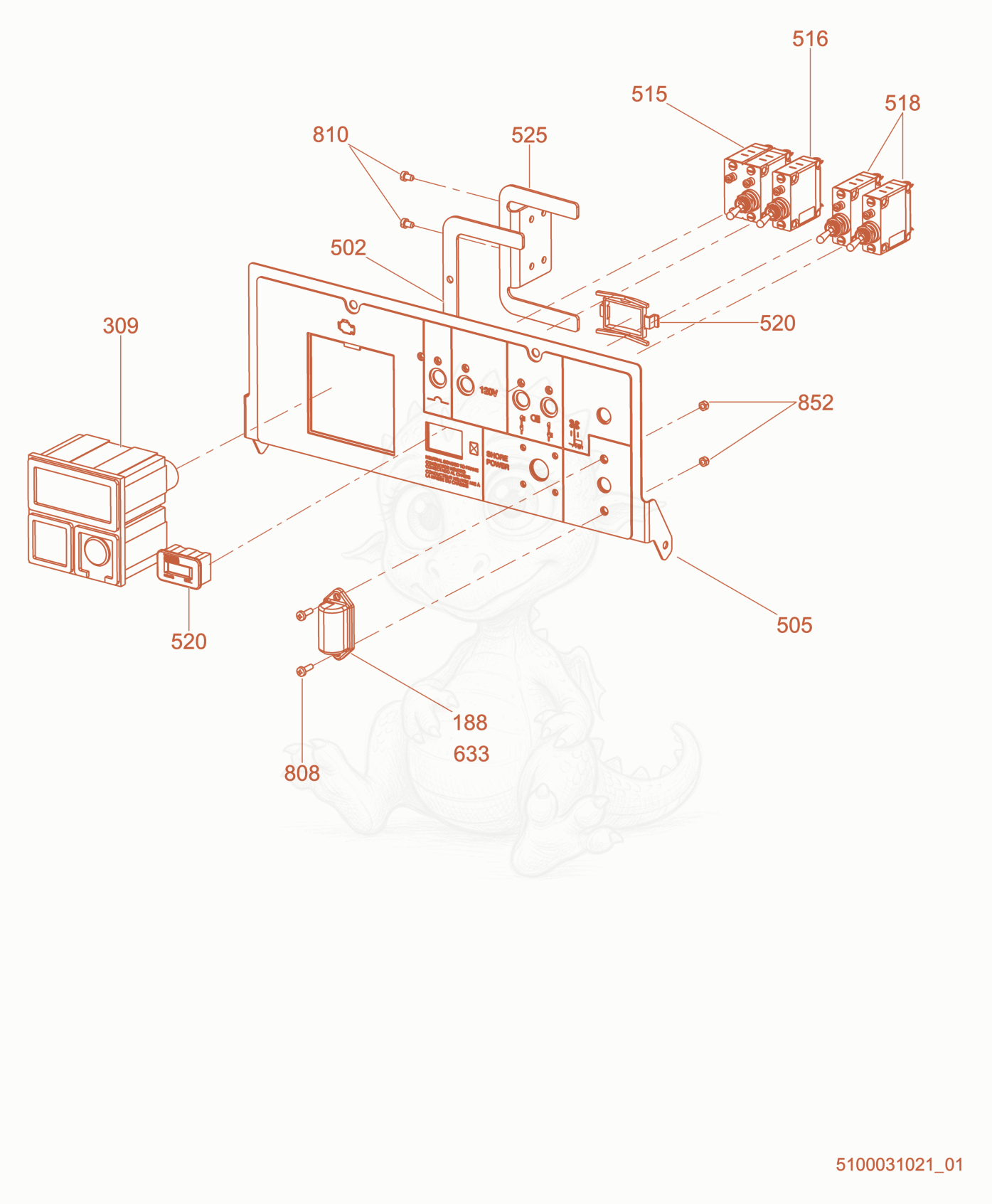 Exploded parts diagram of the Option-Control Panel of a Wacker Neuson LTV6L, with numbered balloons