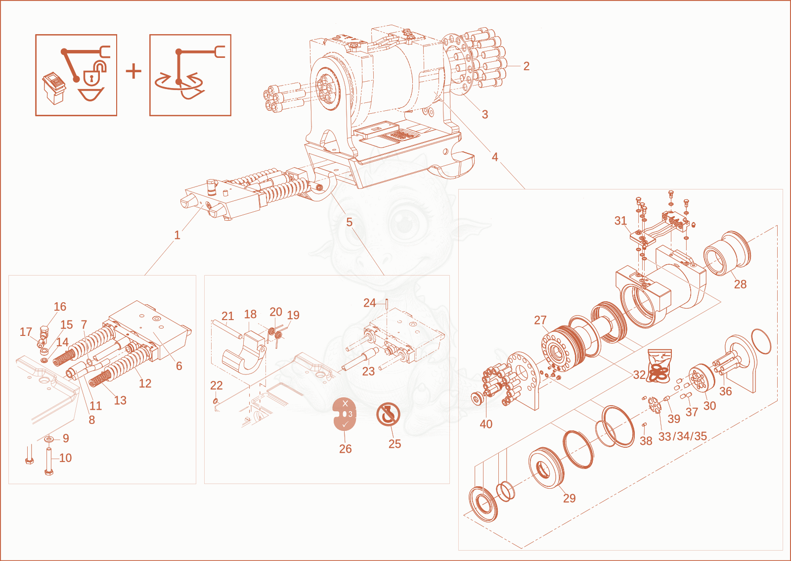 Exploded parts diagram of the quick hitch (option) of a Wacker Neuson EZ36, with numbered balloons