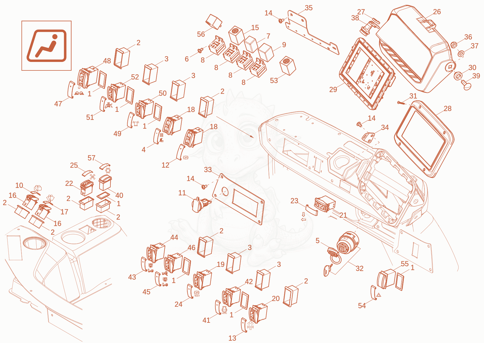 Exploded parts diagram of the Instrument panel (OPTION) of a Wacker Neuson DW90-3, with numbered balloons