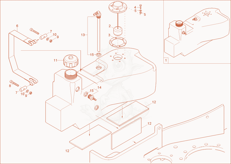 Exploded parts diagram of the fuel tank of a Wacker Neuson 803, with numbered balloons