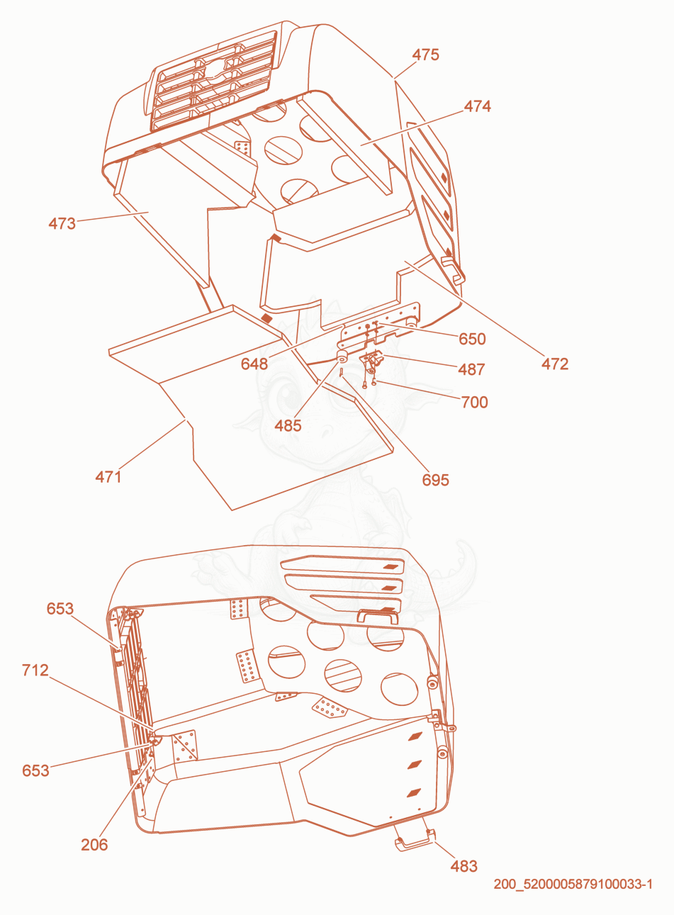 Exploded parts diagram of the Hood of a Wacker Neuson RD27-120, with numbered balloons