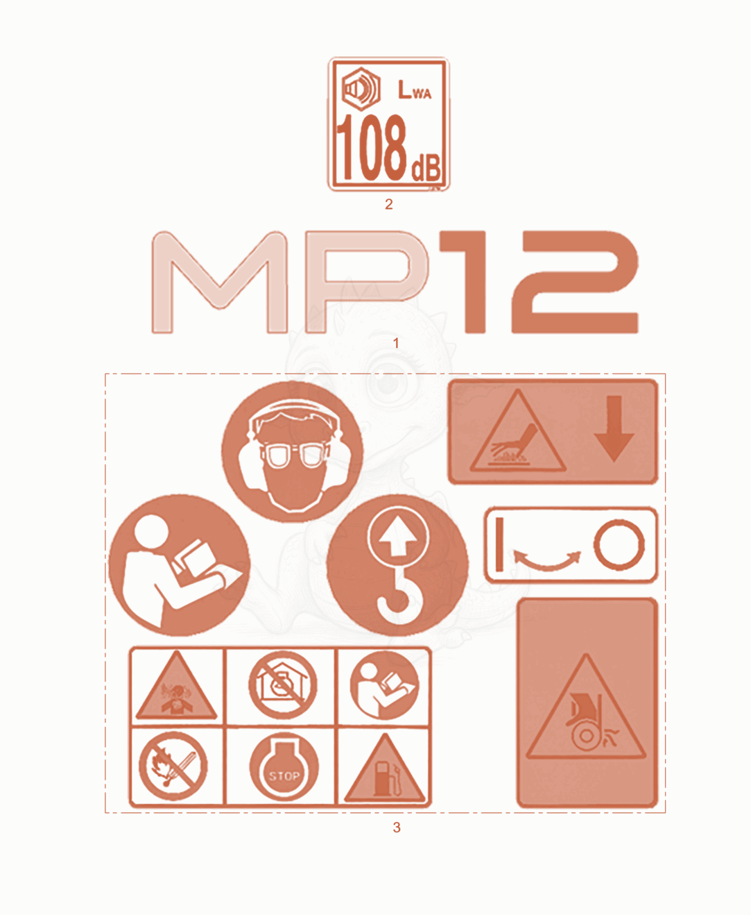 Exploded parts diagram of the Labels of a Wacker Neuson MP12-CN, with numbered balloons