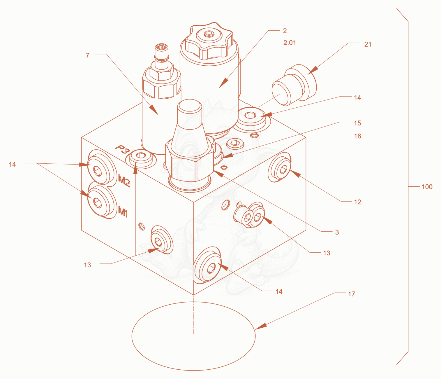 Exploded parts diagram of the control block of a Wacker Neuson RD28-120DPF, with numbered balloons