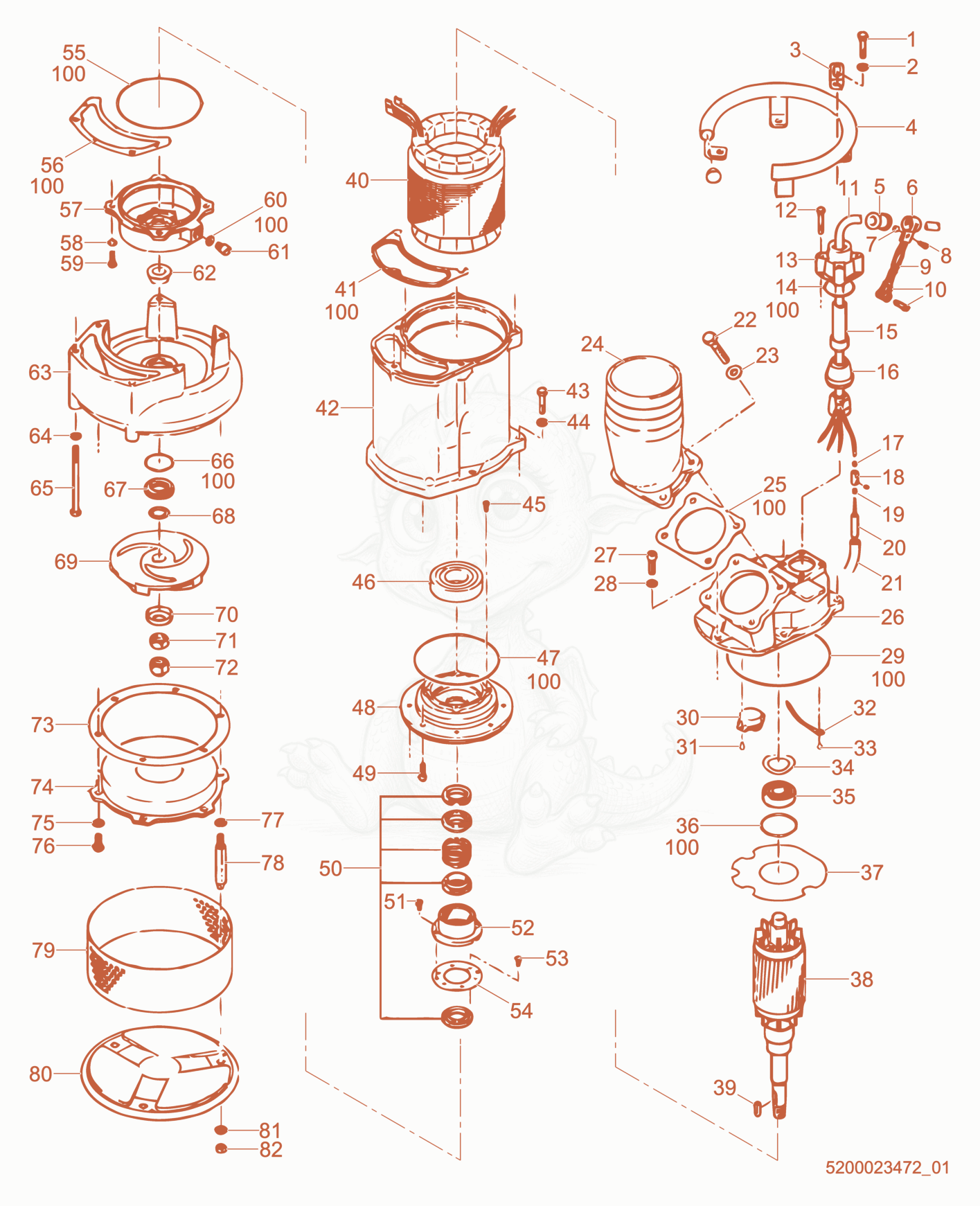Exploded parts diagram of the Pump Components of a Wacker Neuson PS47503HF, with numbered balloons