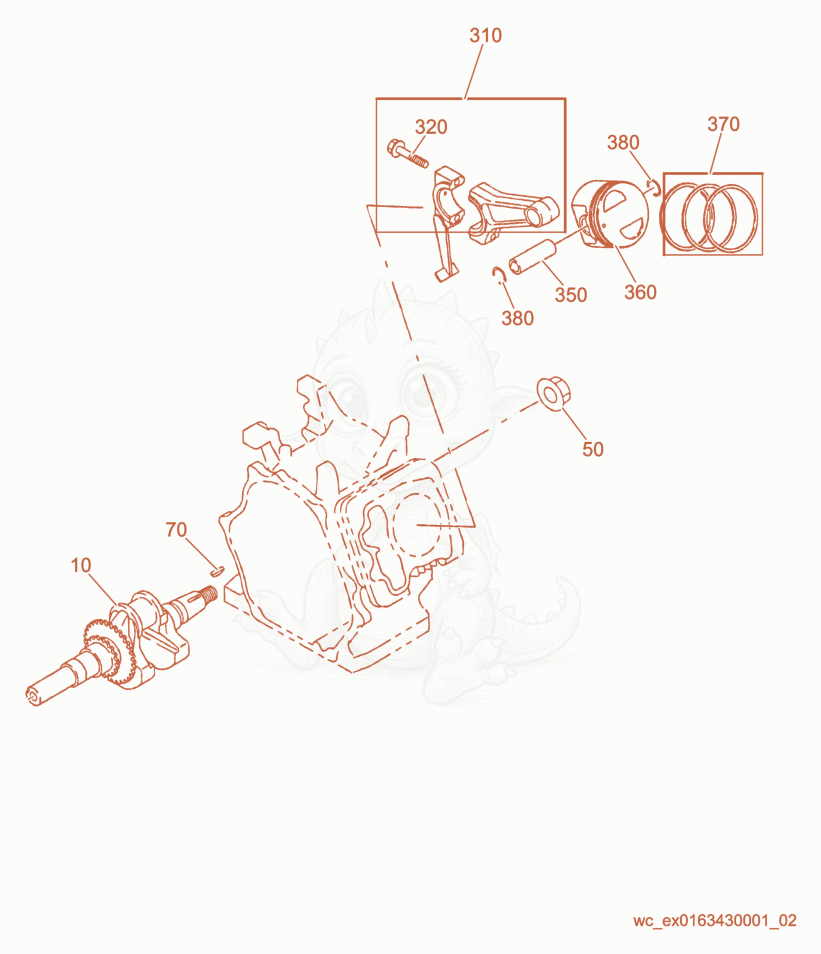 Exploded parts diagram of the Crankshaft/Piston/Connecting Rod of a Wacker Neuson CT36-9, with numbered balloons