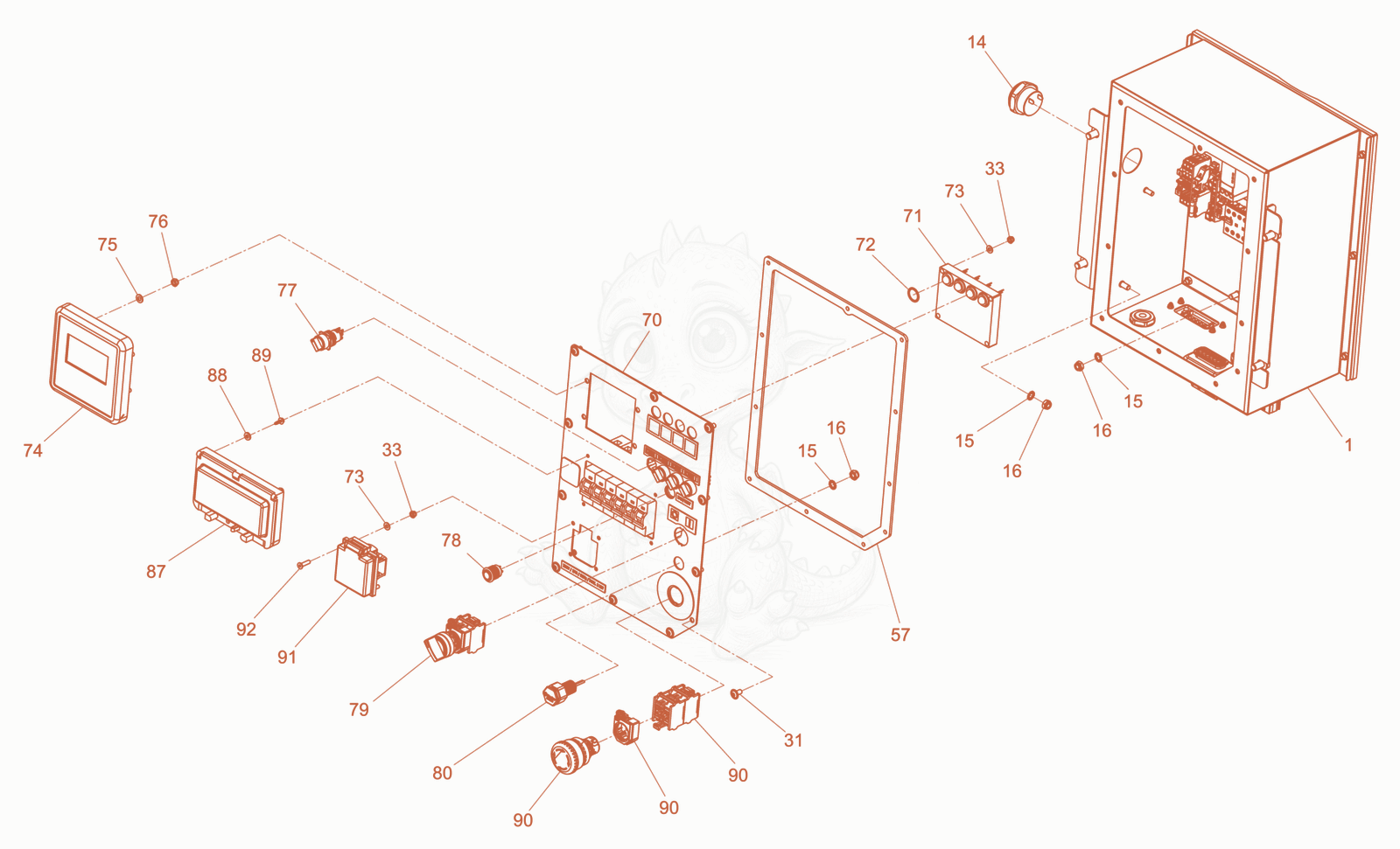 Exploded parts diagram of the control panel LTN5Y SA of a Wacker Neuson LTN5YSA, with numbered balloons