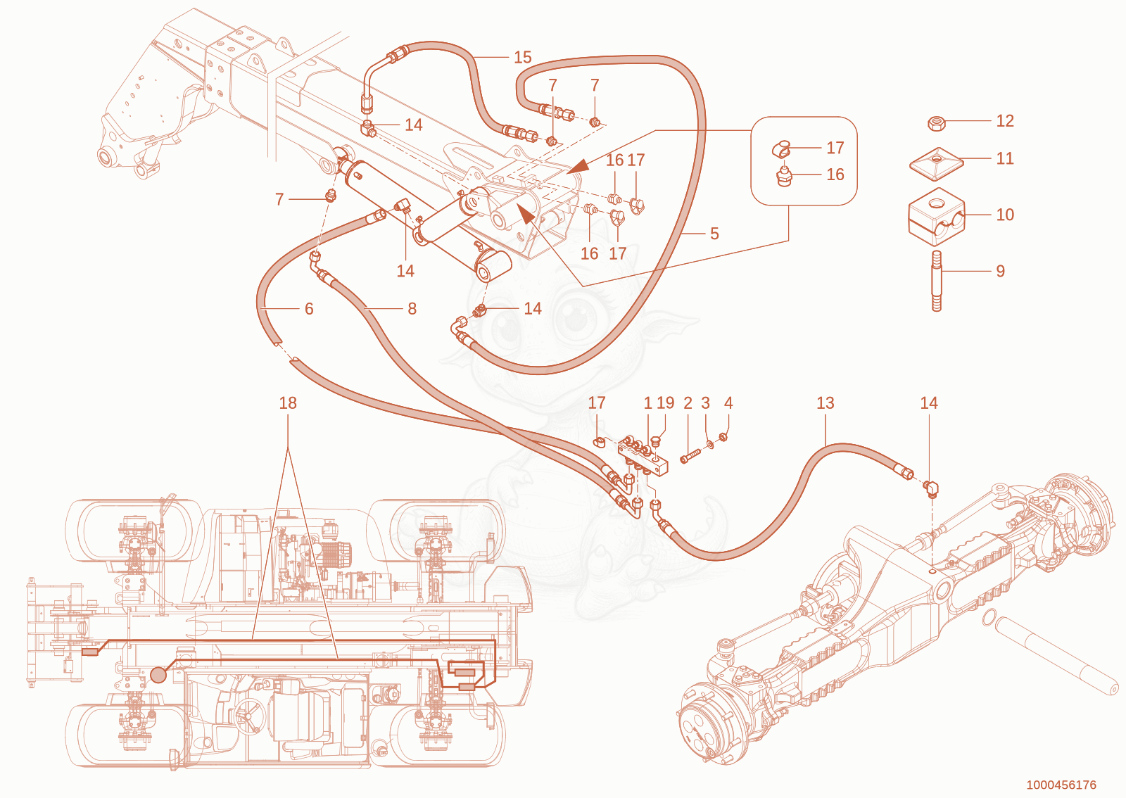 Exploded parts diagram of the lubrication line of a Wacker Neuson TH735(415-36), with numbered balloons