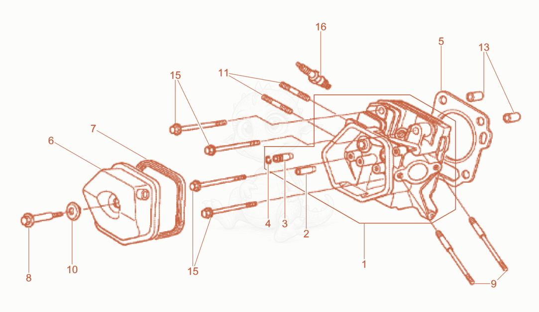 Exploded parts diagram of the Cylinder head of a Wacker Neuson GV5000A, with numbered balloons