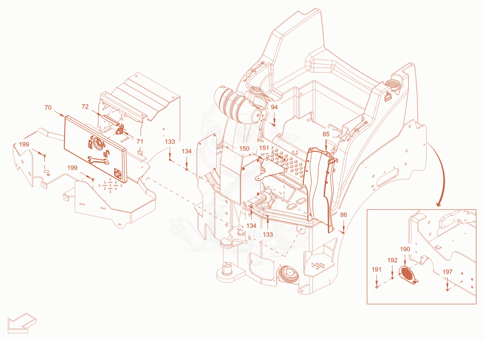 Exploded parts diagram of the canopies and covers of a Wacker Neuson RD24-100CE, with numbered balloons