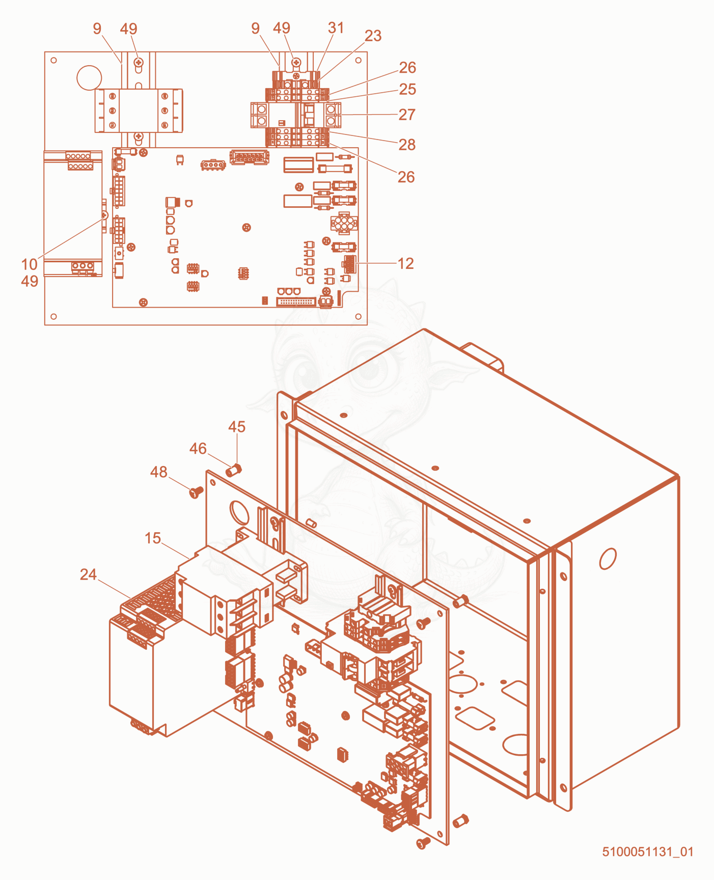Exploded parts diagram of the Control Panel cpl. 1 of a Wacker Neuson HI1000, with numbered balloons
