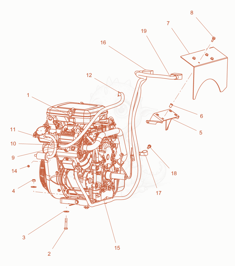 Exploded parts diagram of the Engine assembled of a Wacker Neuson PTS4V, with numbered balloons
