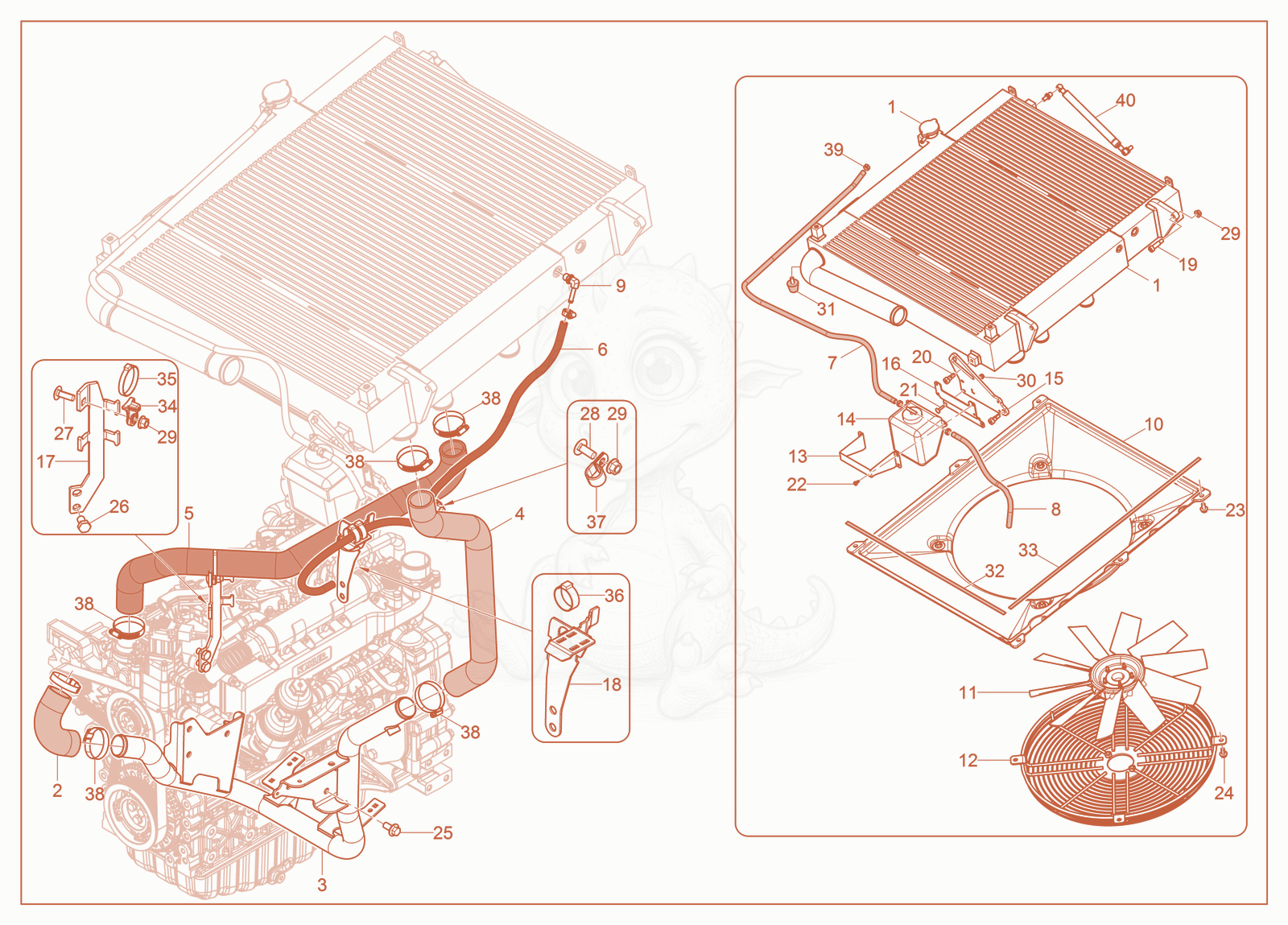 Exploded parts diagram of the Cooler of a Wacker Neuson ST40(S06-5), with numbered balloons