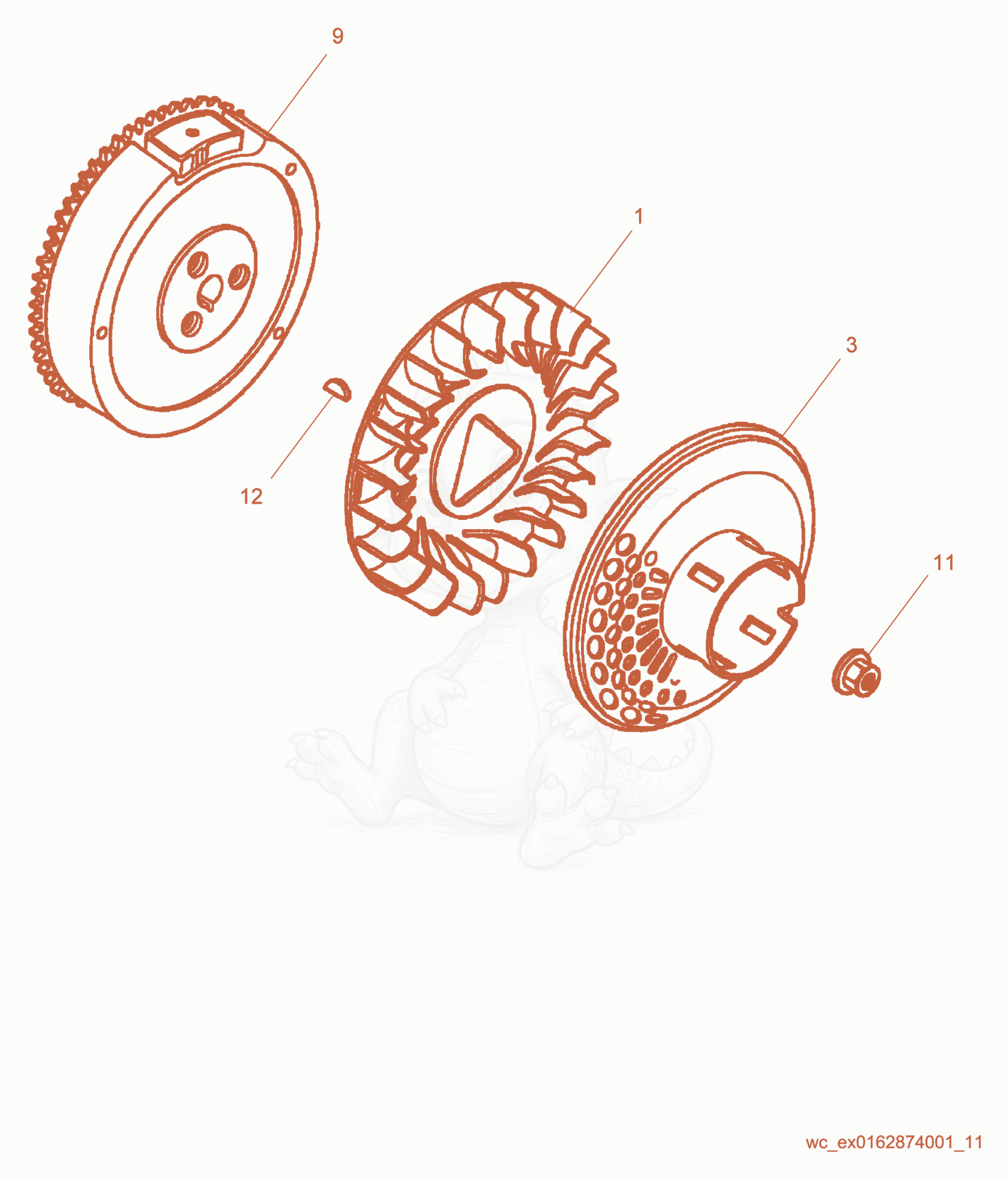 Exploded parts diagram of the Flywheel of a Wacker Neuson GPS6600A, with numbered balloons