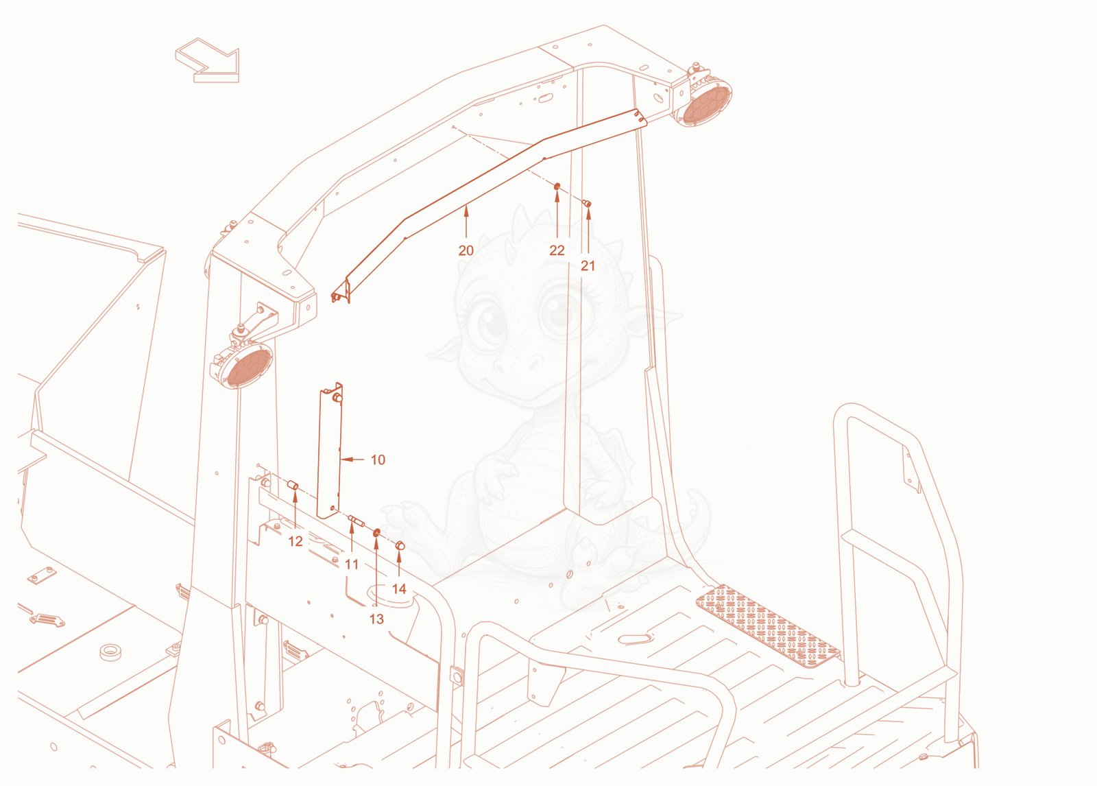 Exploded parts diagram of the additional lighting of a Wacker Neuson RC110CAB, with numbered balloons