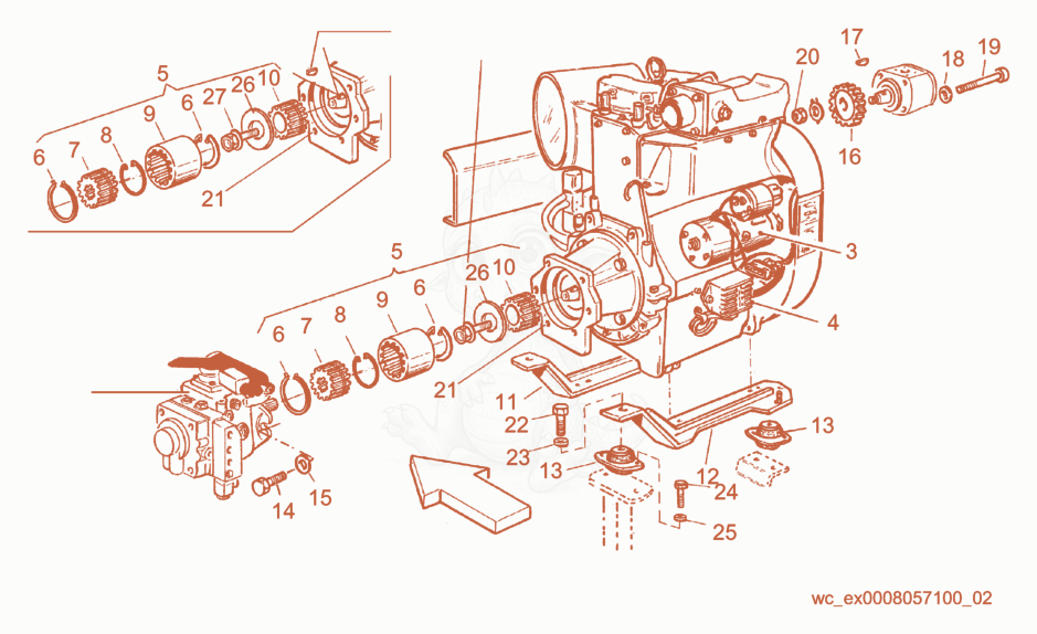 Exploded parts diagram of the Engine/Fittings of a Wacker Neuson RD15, with numbered balloons