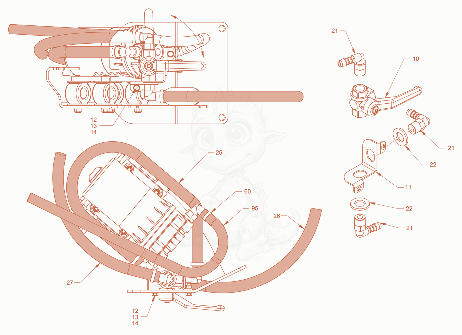 Exploded parts diagram of the antifreezing device of a Wacker Neuson RD24-100O.3, with numbered balloons