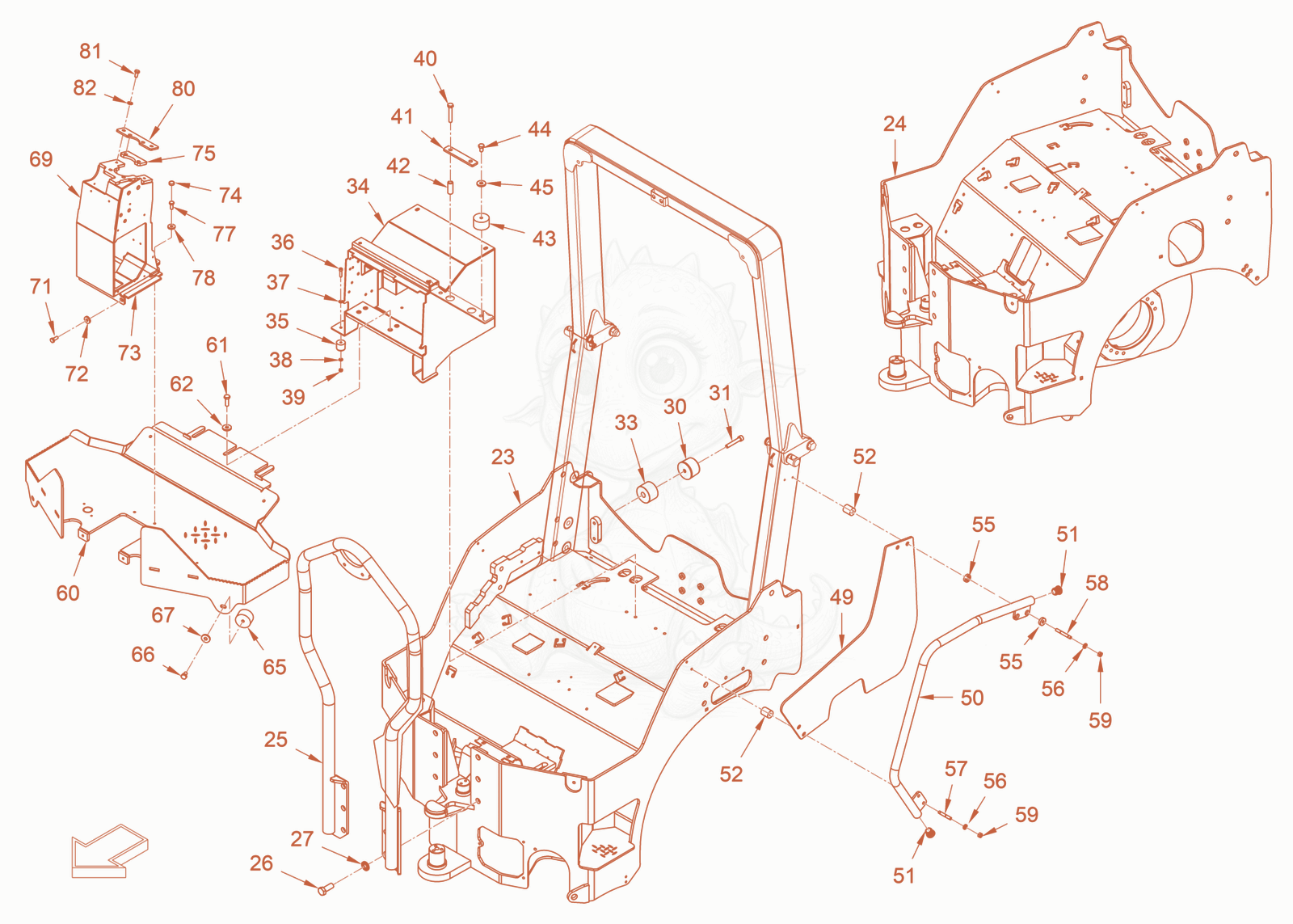 Exploded parts diagram of the main frame and assemblies of a Wacker Neuson RD28-120DPF, with numbered balloons