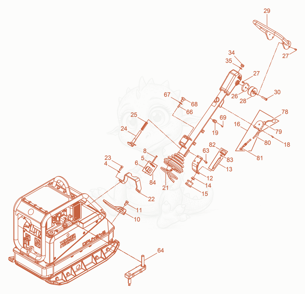 Despiece del Vibration Plate de una máquina Wacker Neuson DPU4545HAP, con globos numerados