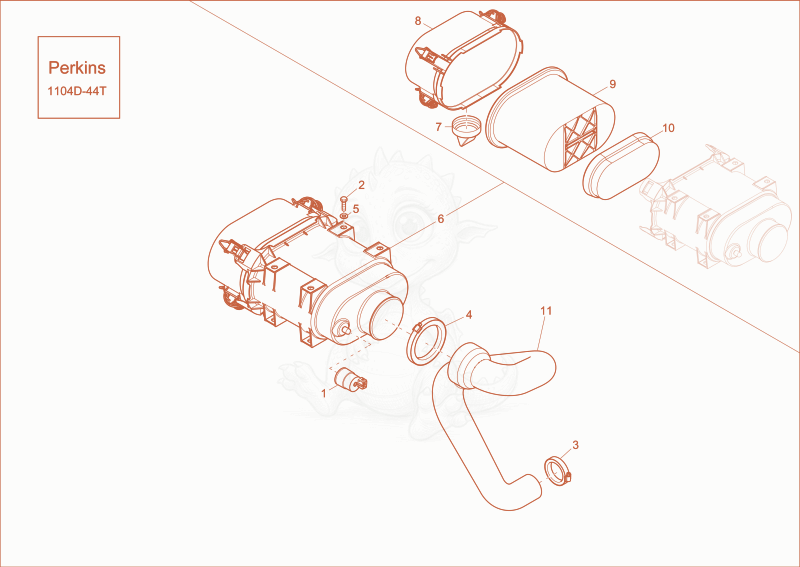 Exploded parts diagram of the air cleaner of a Wacker Neuson DW60, with numbered balloons