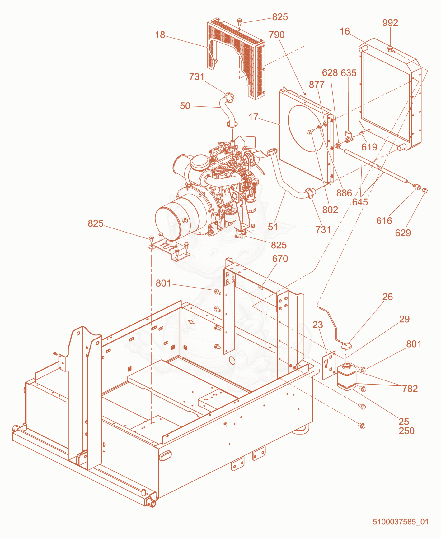 Exploded parts diagram of the Radiator cpl. of a Wacker Neuson LTW6K, with numbered balloons