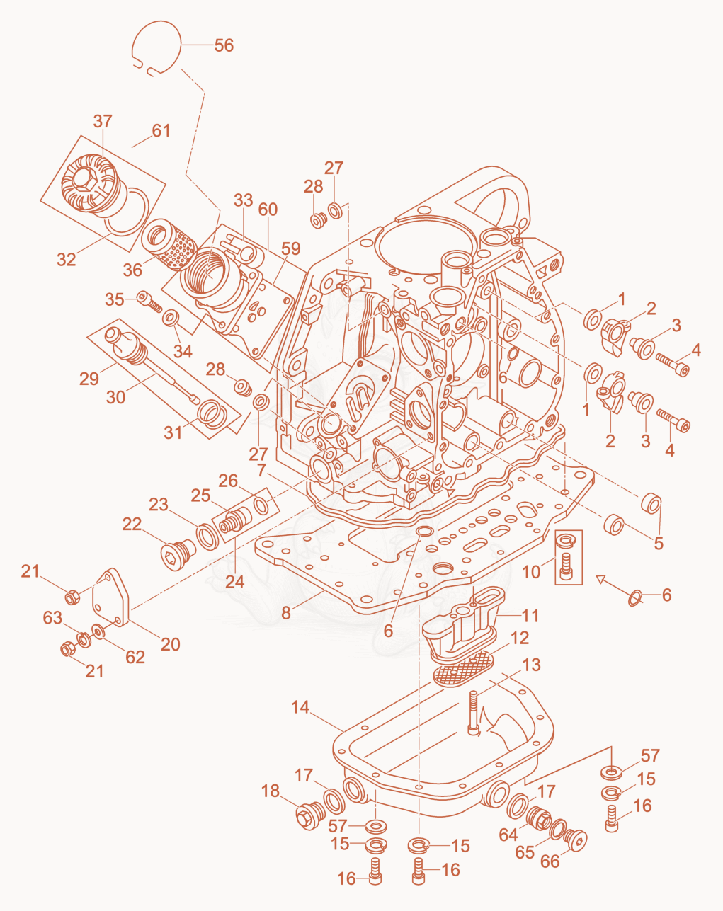 Exploded parts diagram of the Crankcase cpl. of a Wacker Neuson DPU4045H, with numbered balloons