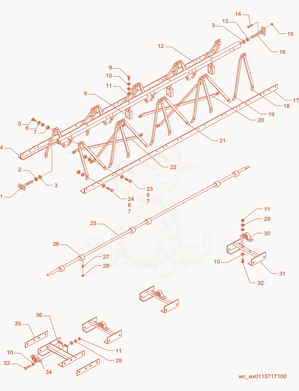 Exploded parts diagram of the Truss Screed Components of a Wacker Neuson SC75, with numbered balloons