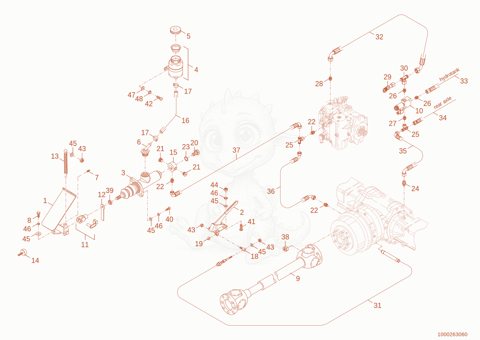 Exploded parts diagram of the brake of a Wacker Neuson WL44, with numbered balloons