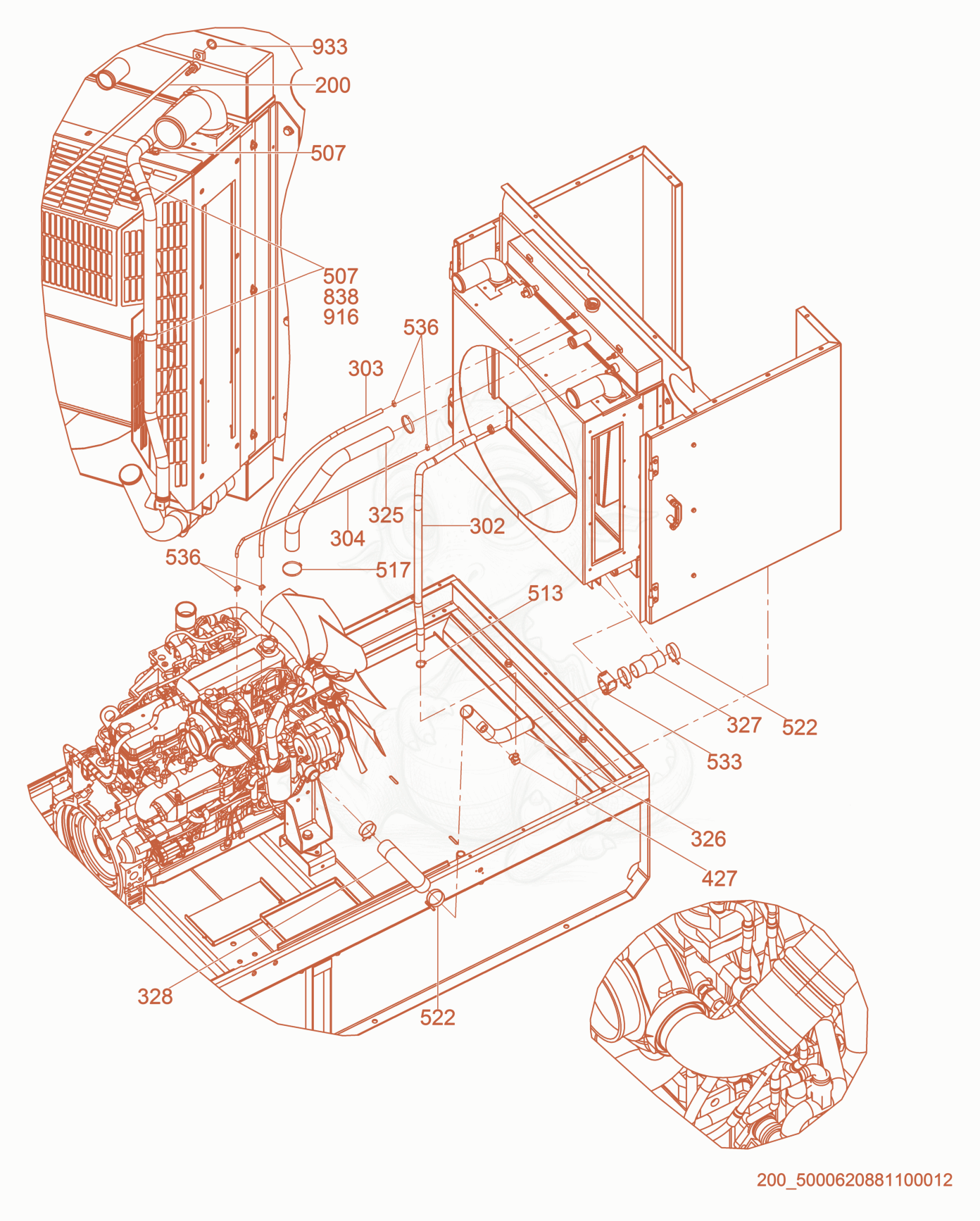 Exploded parts diagram of the Radiator Hoses of a Wacker Neuson G230, with numbered balloons