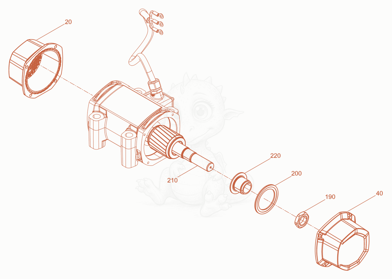 Despiece del Exciter basis de una máquina Wacker Neuson XPSKMAT, con globos numerados