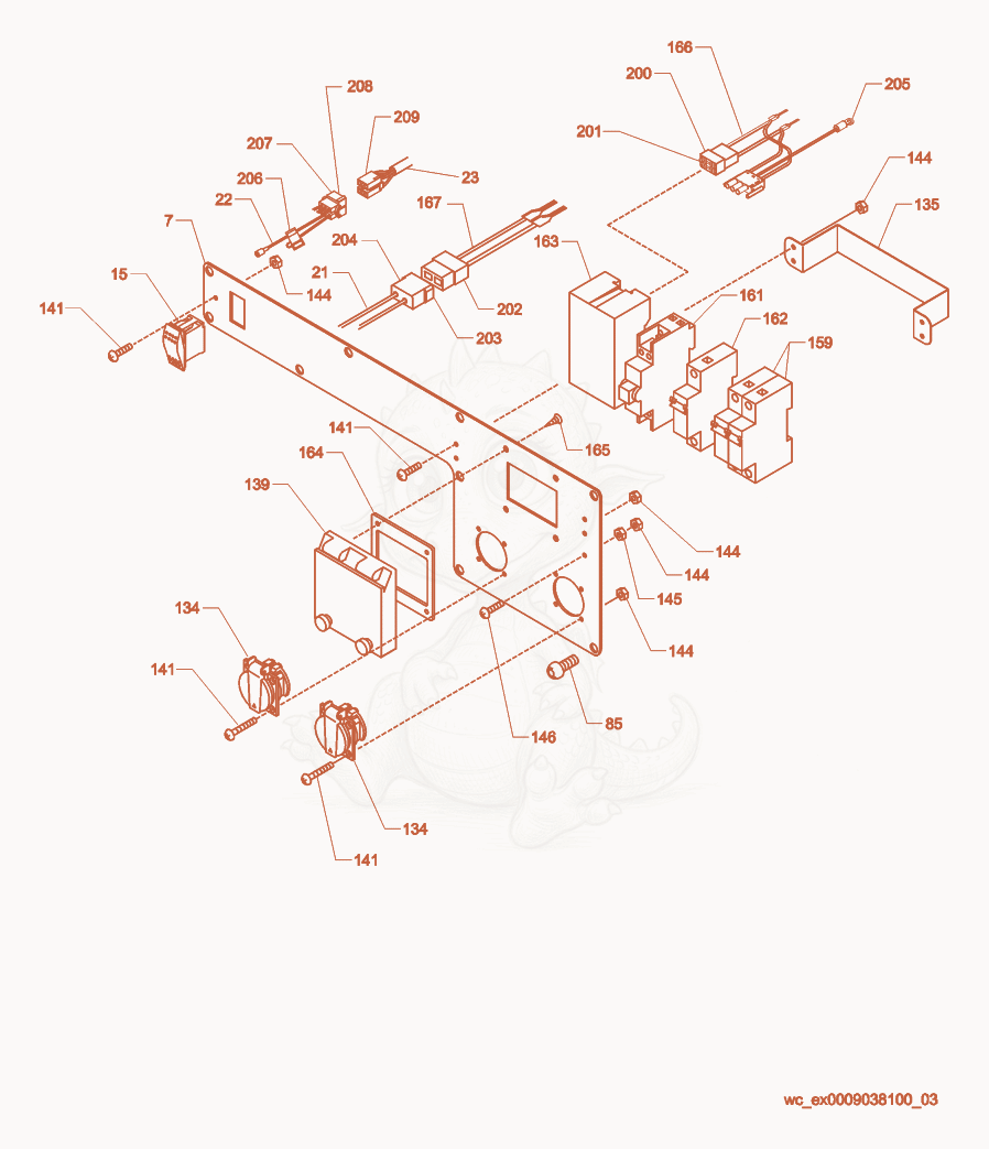 Despiece del Control Panel de una máquina Wacker Neuson GS4.6AI, con globos numerados