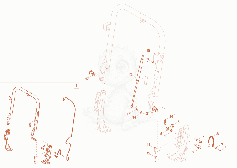 Exploded parts diagram of the NLA OVERROLL BAR of a Wacker Neuson DW20, with numbered balloons