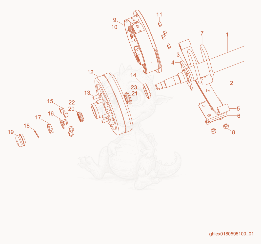 Exploded parts diagram of the Axle of a Wacker Neuson E1100, with numbered balloons