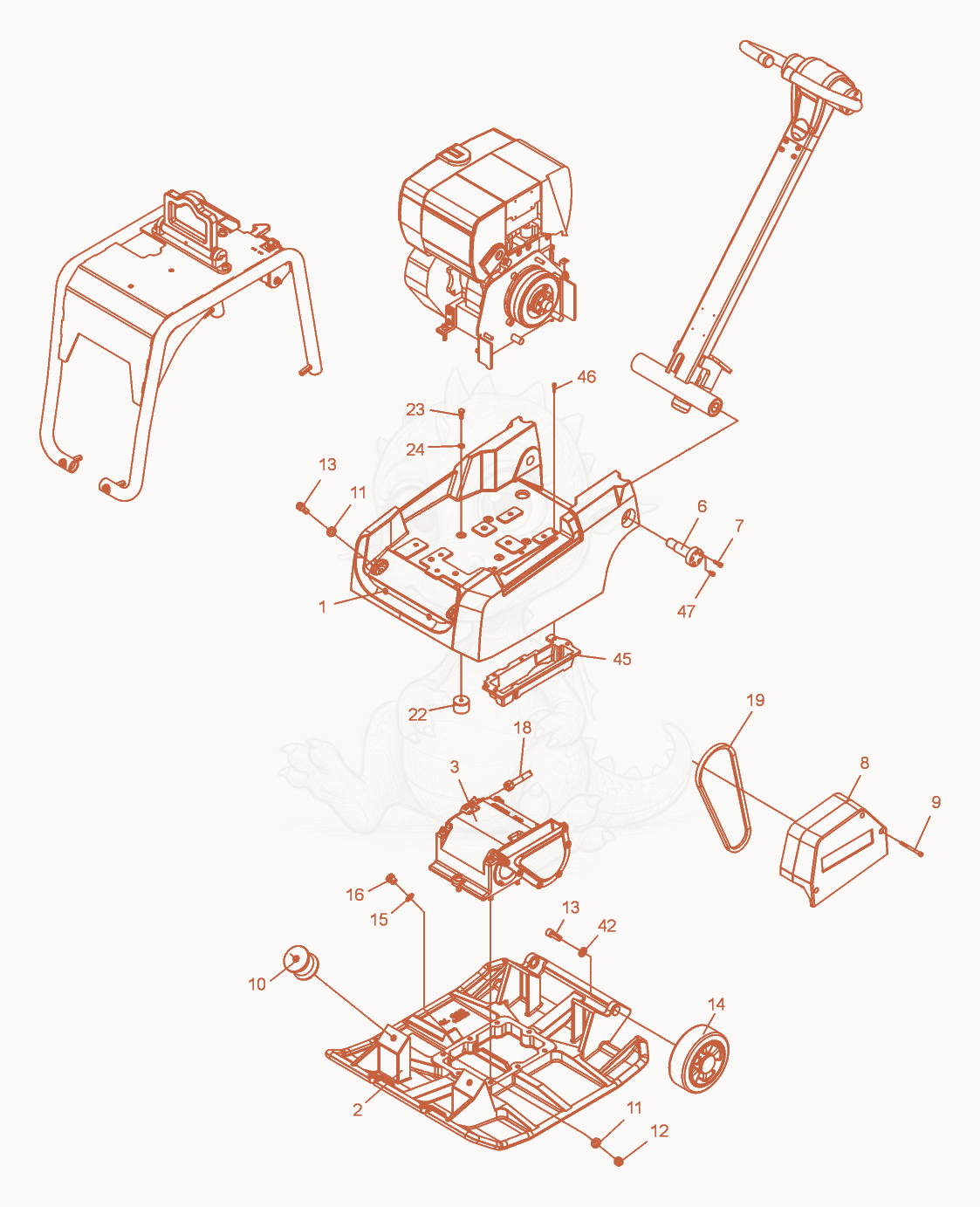 Exploded parts diagram of the Vibratory Plate cpl. of a Wacker Neuson DPU3060H, with numbered balloons