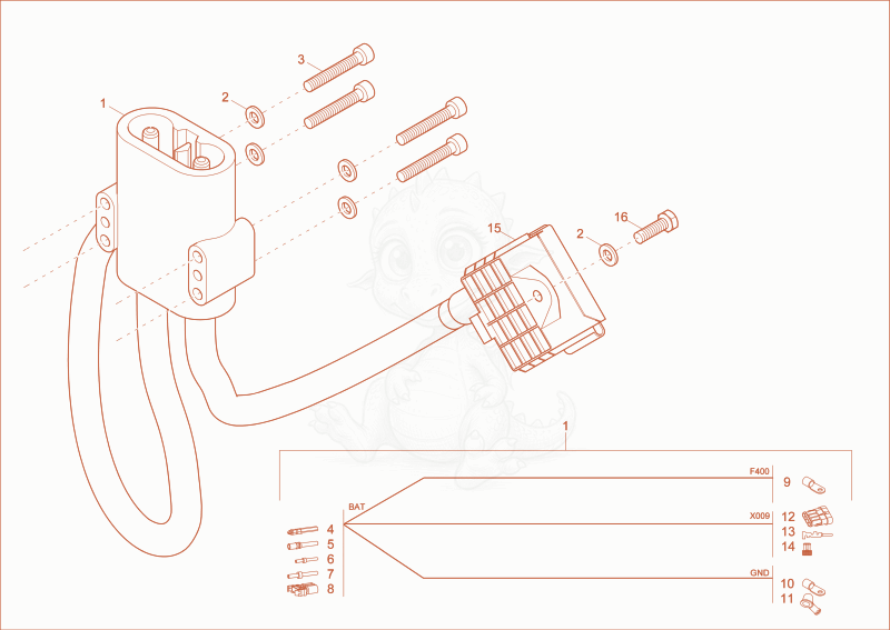 Exploded parts diagram of the plug coupling of a Wacker Neuson DW15E, with numbered balloons