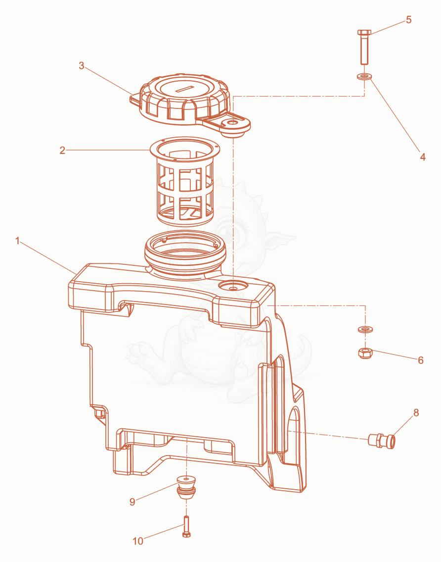 Exploded parts diagram of the Water tank of a Wacker Neuson WPU1550AW-CN, with numbered balloons