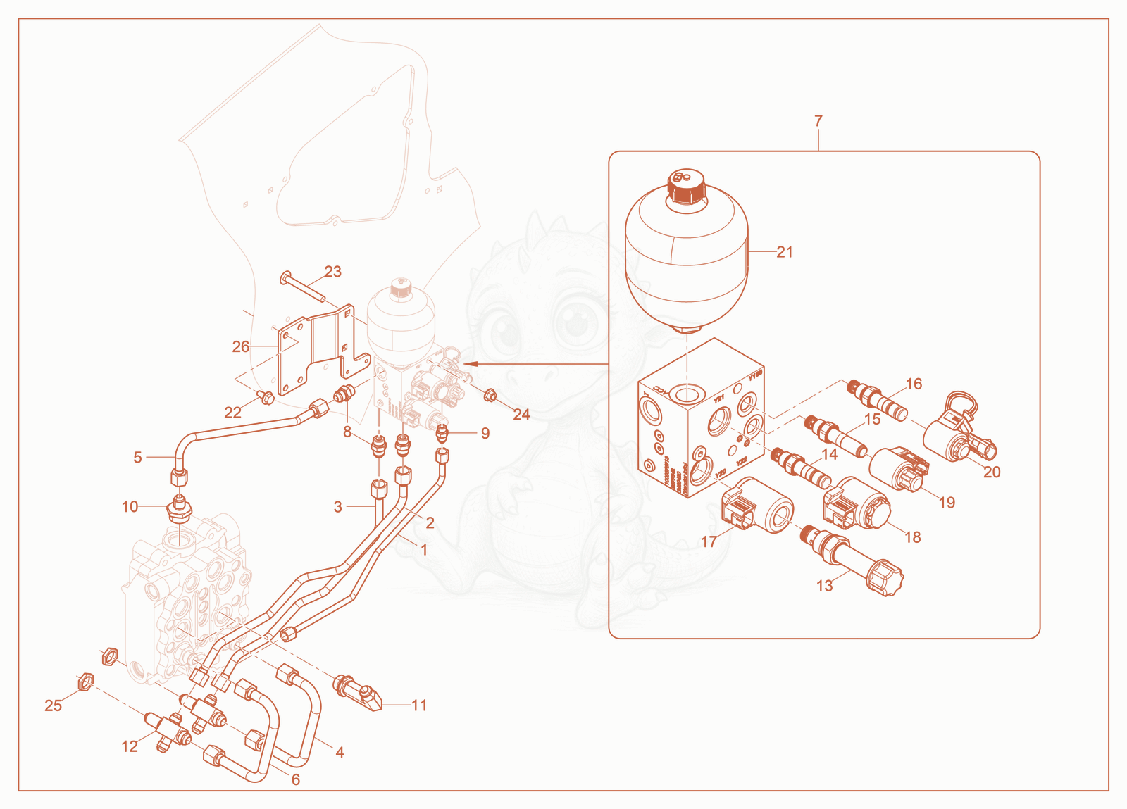 Exploded parts diagram of the Ride Control Valve of a Wacker Neuson ST37, with numbered balloons