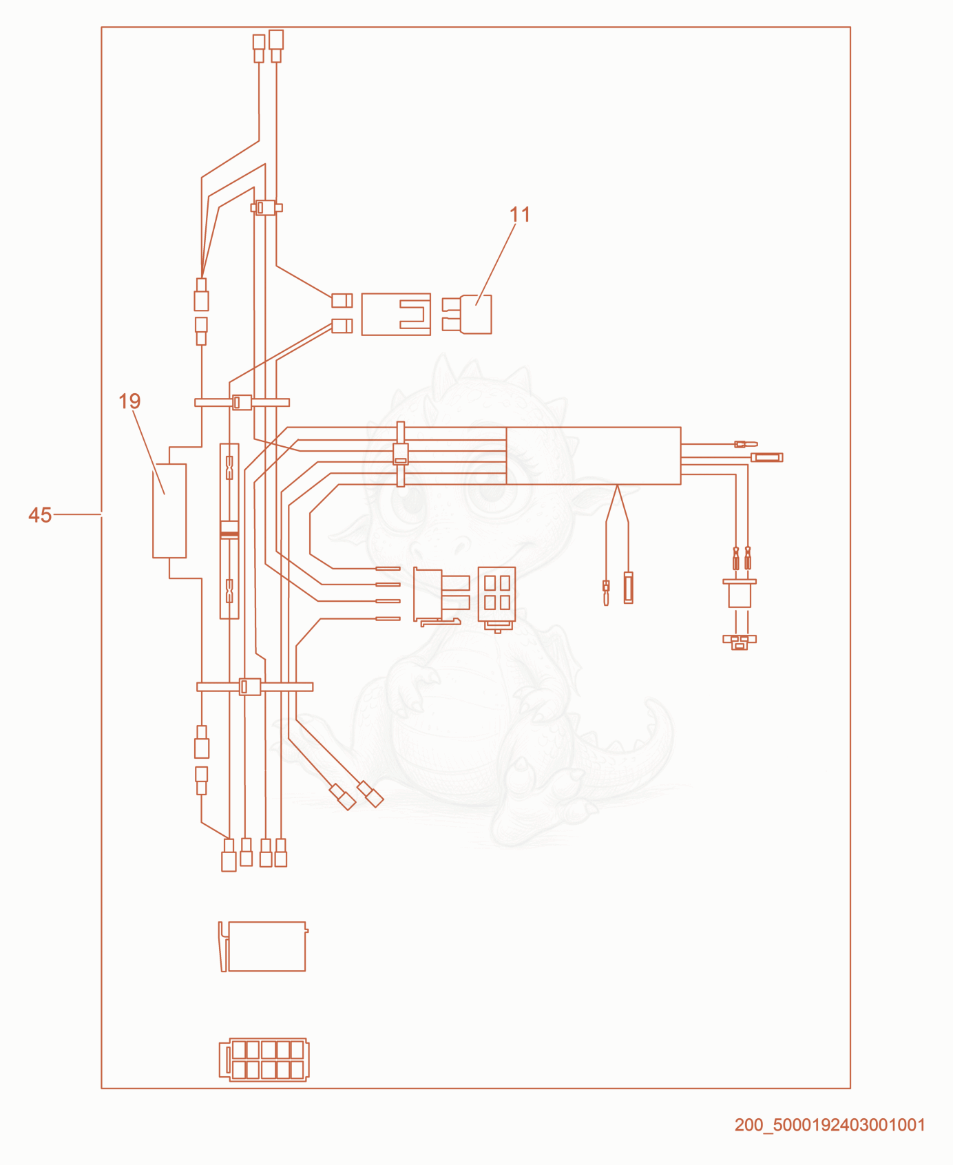 Despiece del Wiring Harness/Engine de una máquina Wacker Neuson GPS6600, con globos numerados