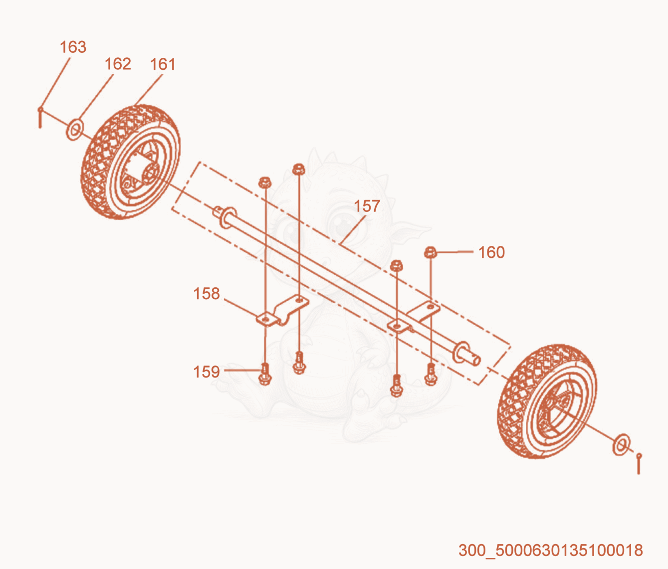 Exploded parts diagram of the Wheel Frame Assembly of a Wacker Neuson MG3, with numbered balloons