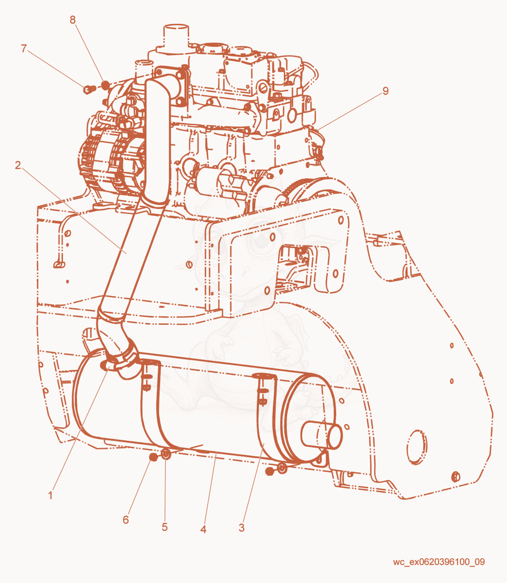 Exploded parts diagram of the Muffler cpl. of a Wacker Neuson RD27-120, with numbered balloons