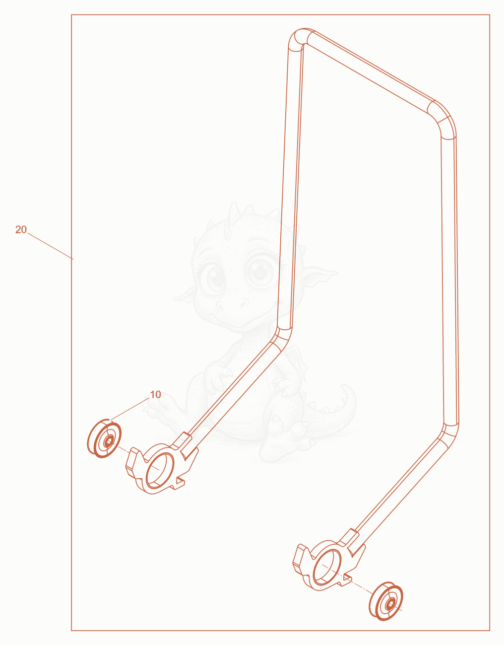 Despiece del Guide Handle de una máquina Wacker Neuson BPS2050B, con globos numerados