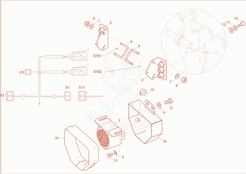 Exploded parts diagram of the driving signal (Option) of a Wacker Neuson EZ17E, with numbered balloons