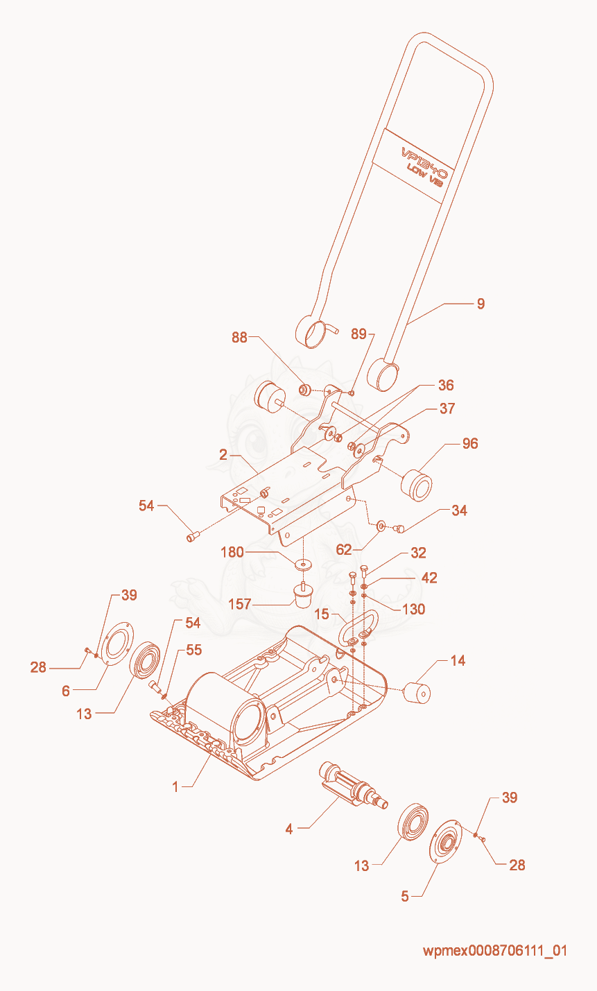 Despiece del Baseplate/Console cpl. de una máquina Wacker Neuson VP1340W, con globos numerados